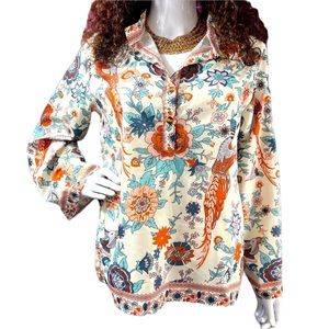 New Peacock Floral Print Long Sleeve Shirts